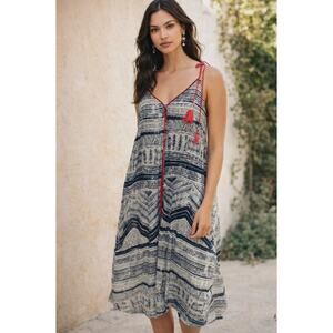 Akemi + Kin Anthropologie Ikat Print Tassel Strap Boho Midi Dress Small Midi
